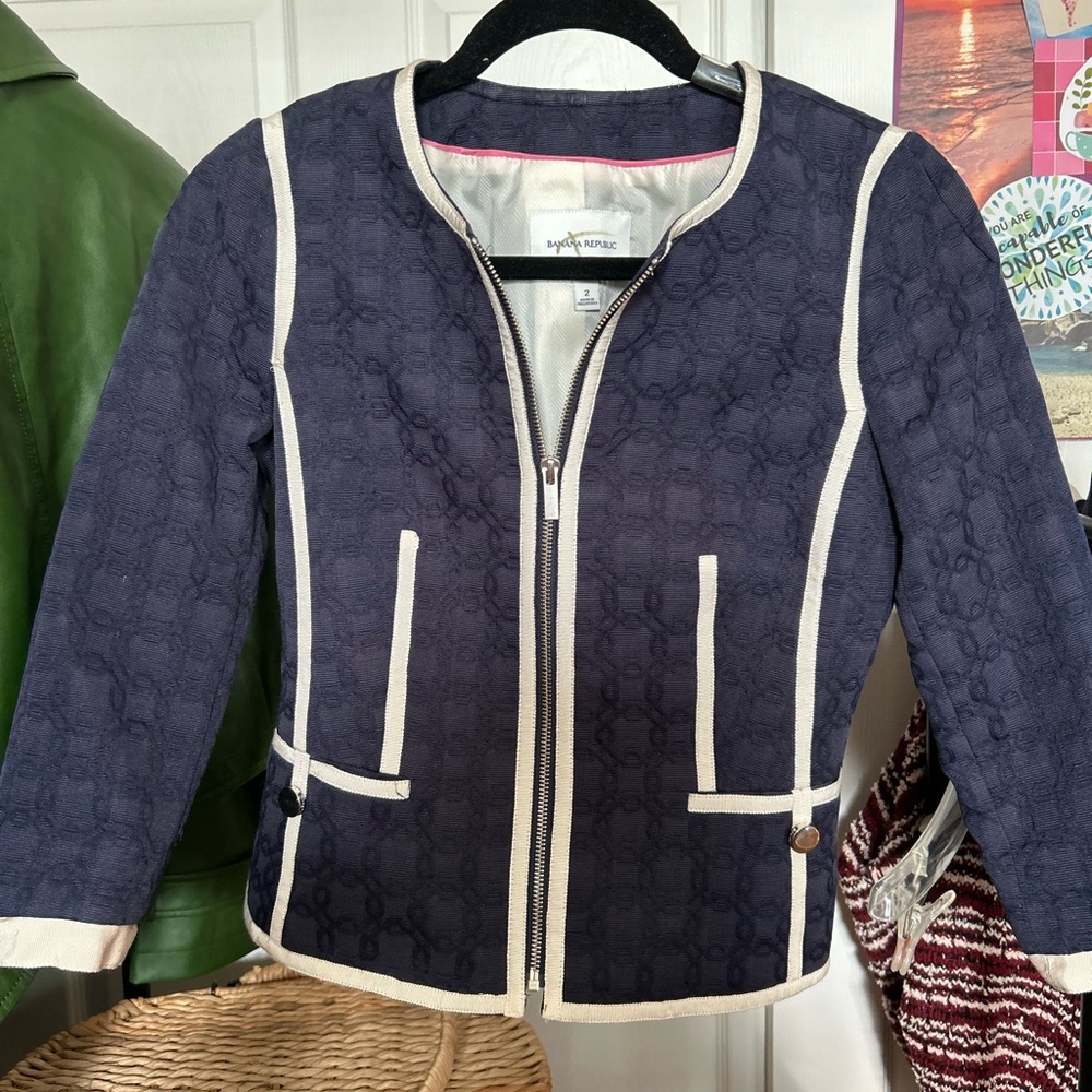 Banana Republic Navy Blazer with Cream Trim